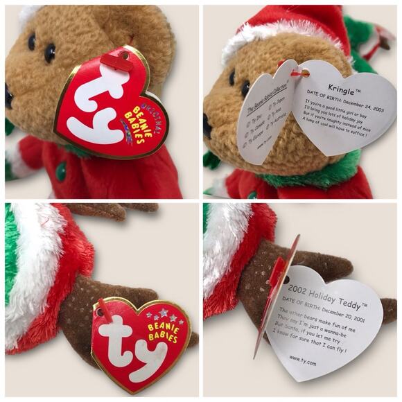 Ty 2 Set Beanie Baby KRINGLE Santa Bear & Holiday Teddy Bear Christmas Plush - Picture 9 of 10